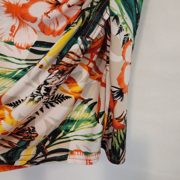 Esperance Paris Floral Top Womens Large Orange Tropical Print Short Sleeve - Picture 4 of 8